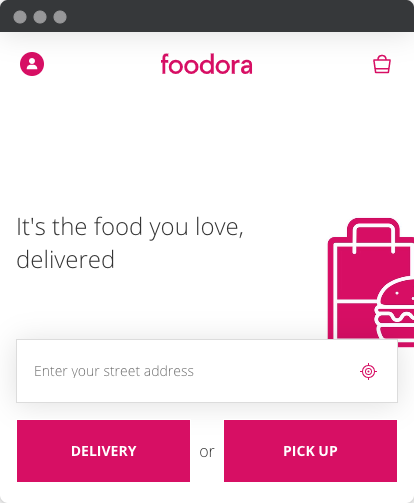 Foodora 主页的屏幕截图显示了他们使用强烈的粉红色作为具有良好对比度的颜色。