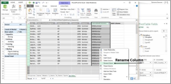 PowerPivot 重命名列