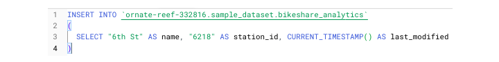 Bigquery INSERT Command