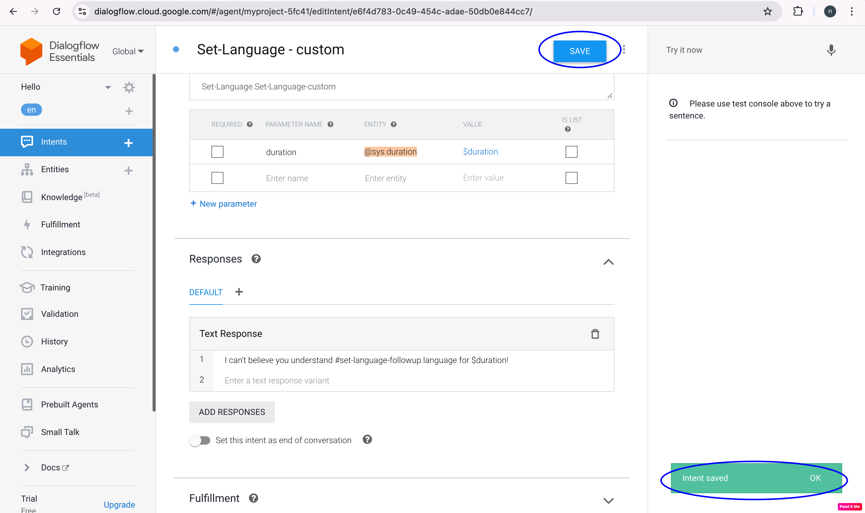 Dialogflow Intent Matching