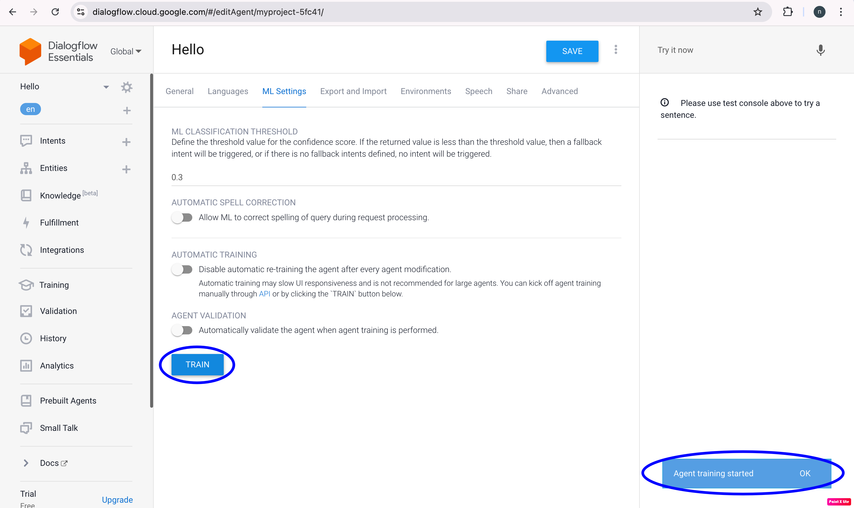 Dialogflow Agent Training