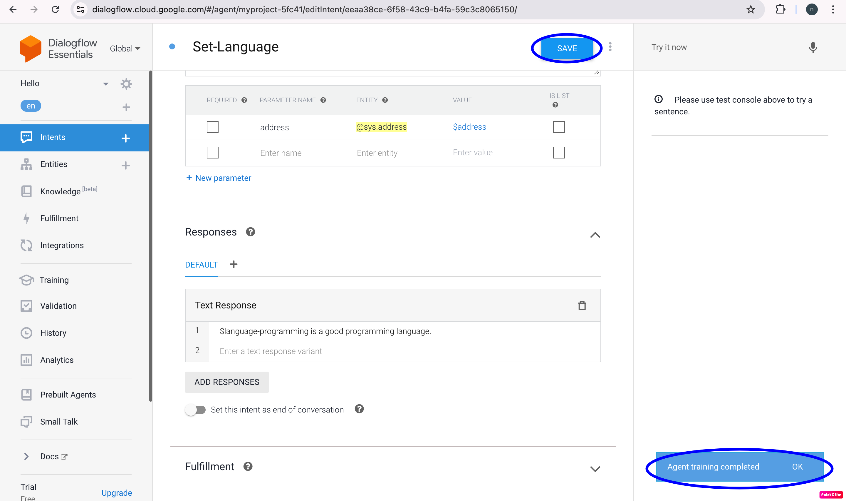 Dialogflow 使用您的新实体