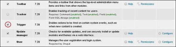 Drupal 触发器和操作