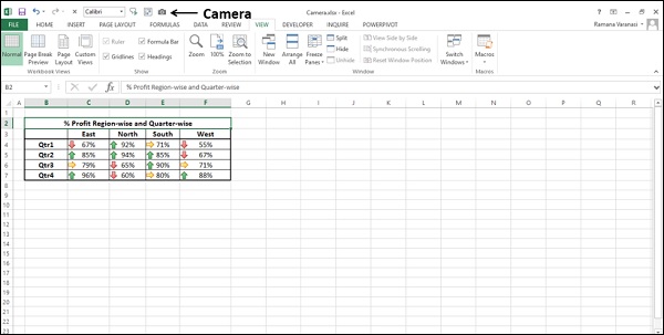 Excel 相机出现