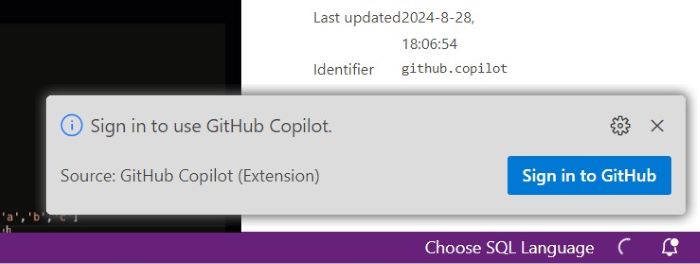GitHub Copilot Pop-up