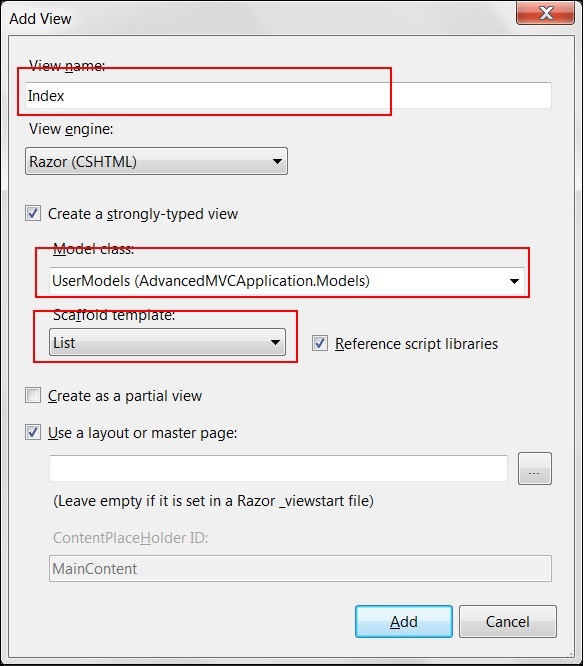 MVC Advanced add Index View