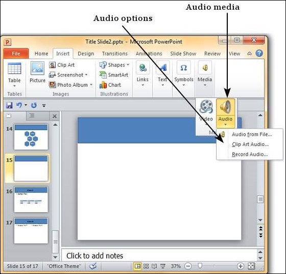 Microsoft PowerPoint 2010 中添加音频和视频
