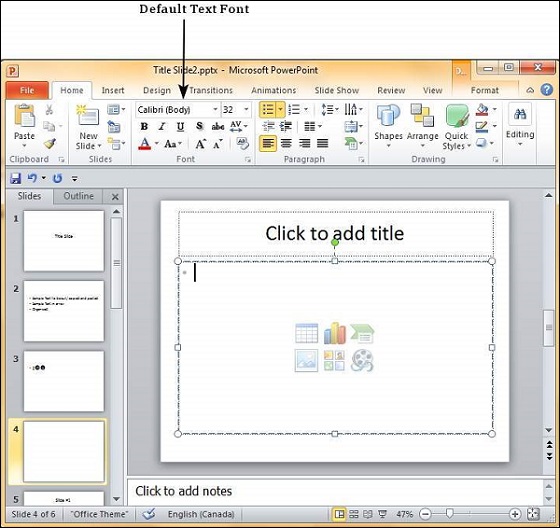 Microsoft PowerPoint 2010 中设置文本字体