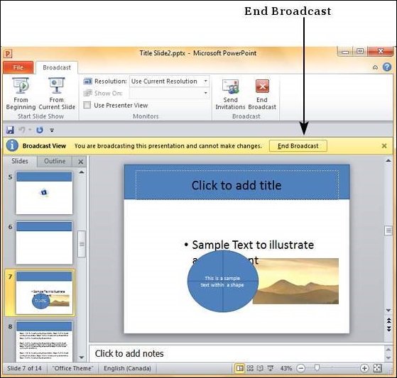 Microsoft PowerPoint 2010 中广播幻灯片