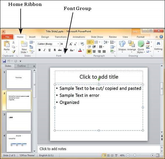 Microsoft PowerPoint 2010 更改文本颜色