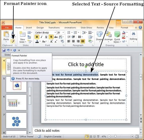 Microsoft PowerPoint 2010 中应用格式