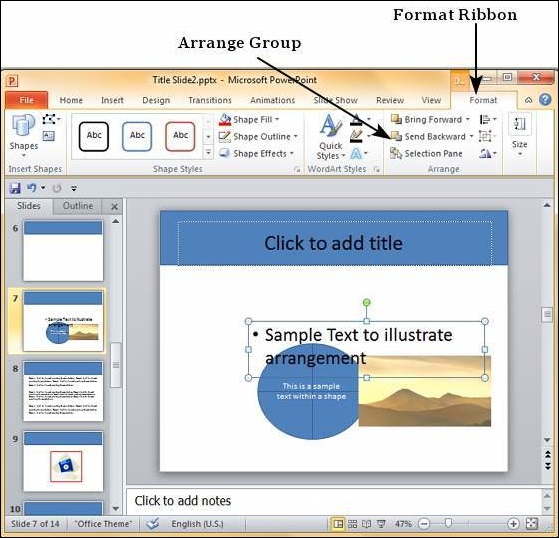 Microsoft PowerPoint 2010 中排列形状/图像