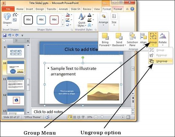 Microsoft PowerPoint 2010 中对对象进行分组/取消分组