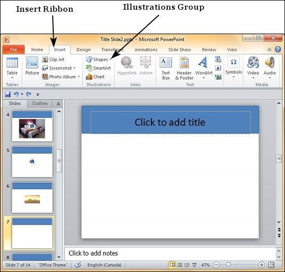 Microsoft PowerPoint 2010 中添加幻灯片形状