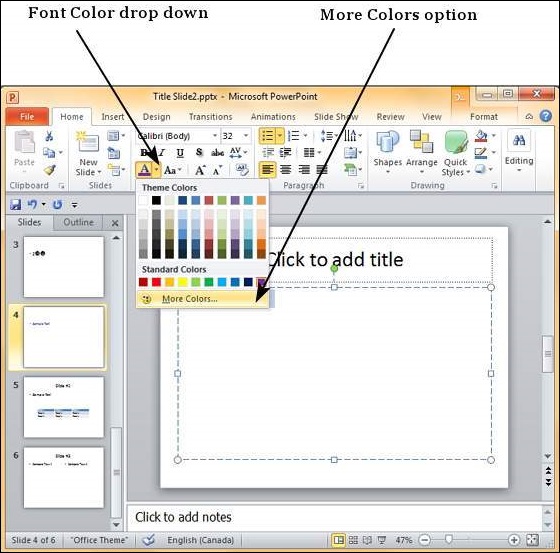 Microsoft PowerPoint 2010 更改文本颜色