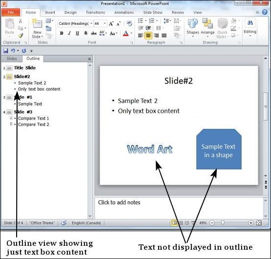 Microsoft PowerPoint 2010 中使用大纲视图