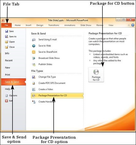 Microsoft PowerPoint 2010 中的打包演示