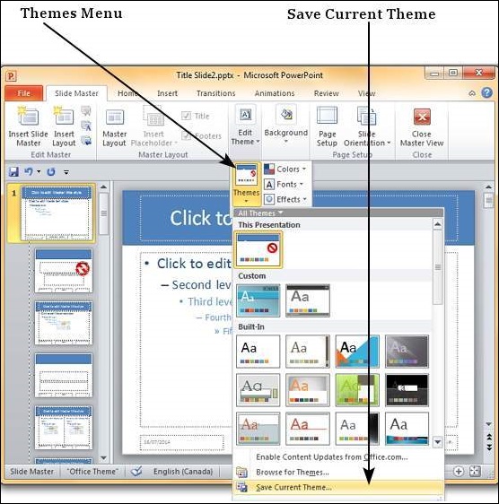Microsoft PowerPoint 2010 中保存设计模板