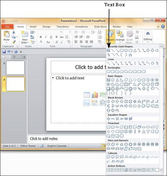 Microsoft PowerPoint 2010 中添加新文本框