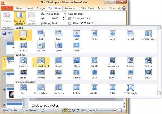 Microsoft PowerPoint 2010 中添加和预览过渡