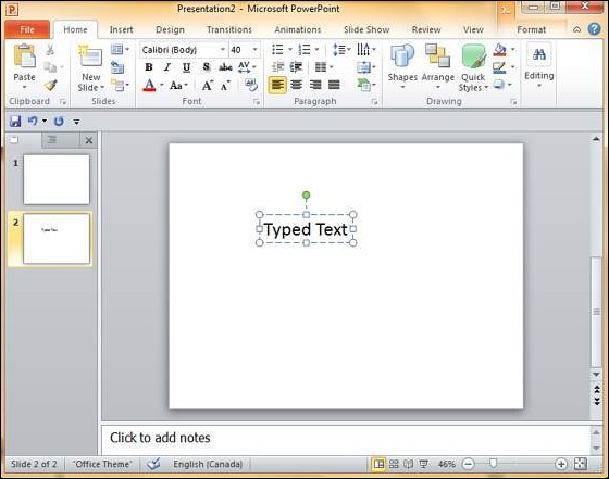 Microsoft PowerPoint 2010 中添加新文本框