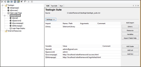 scalar variable for test suite