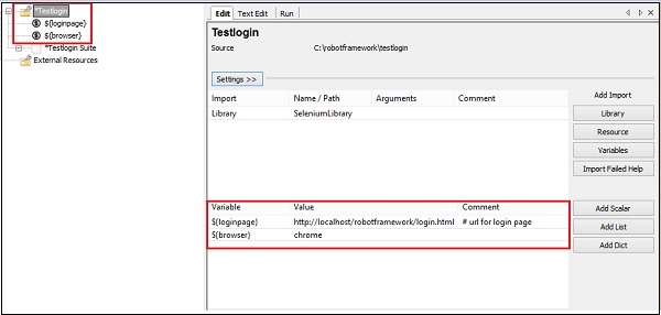 Variables Displayed