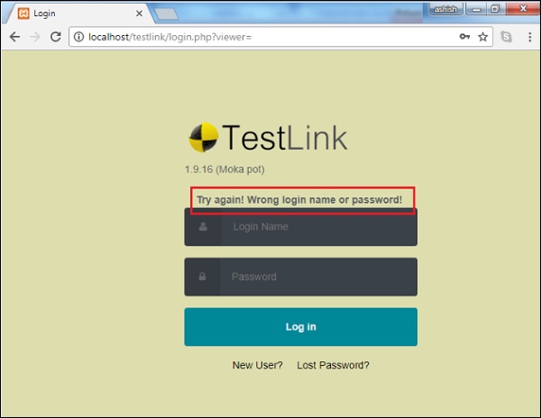 未成功登录 TestLink