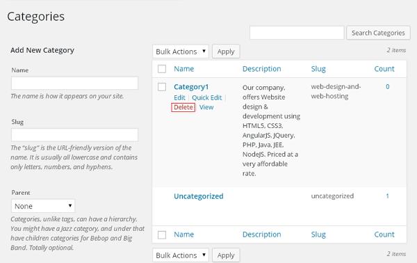 WordPress 删除类别