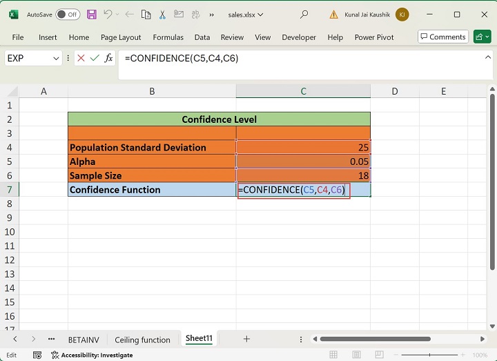 Excel CONFIDENCE 函数 1