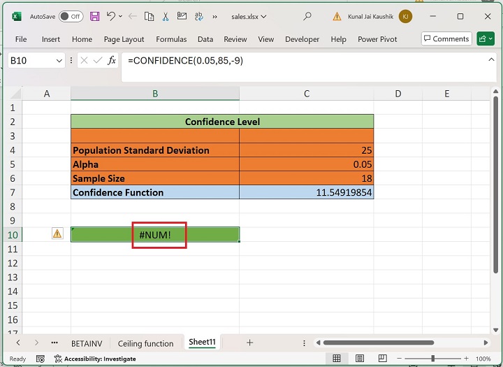 Excel CONFIDENCE 函数 10