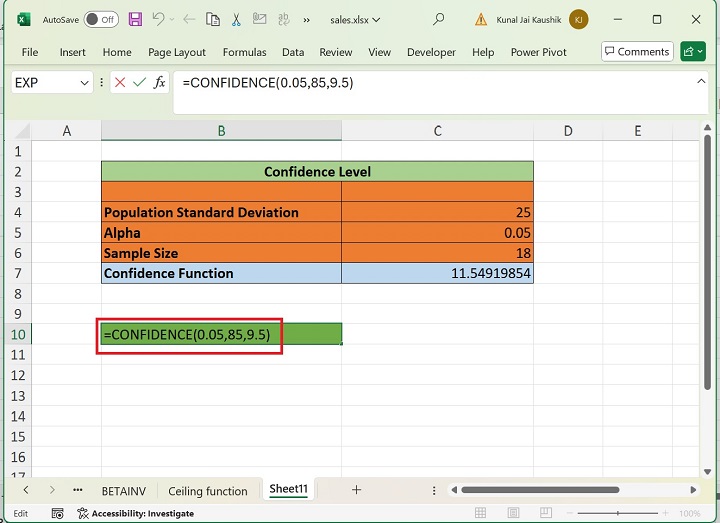 Excel CONFIDENCE 函数 11