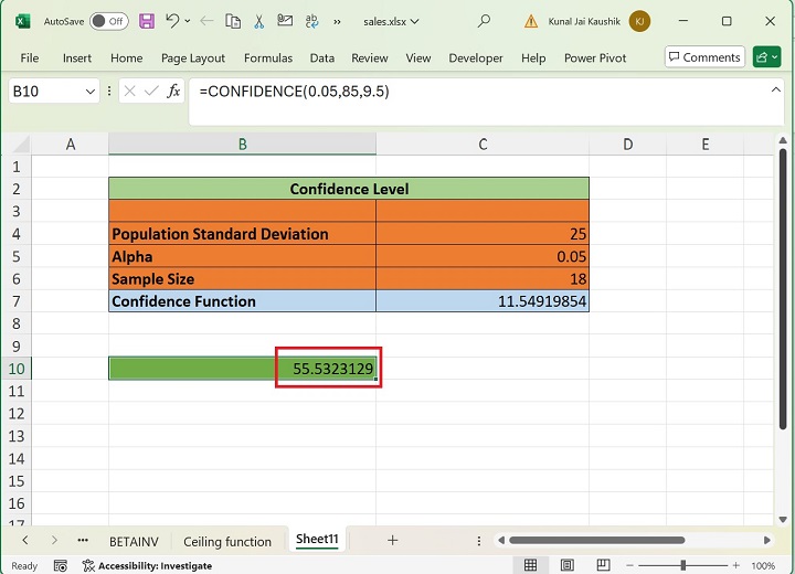 Excel CONFIDENCE 函数 12