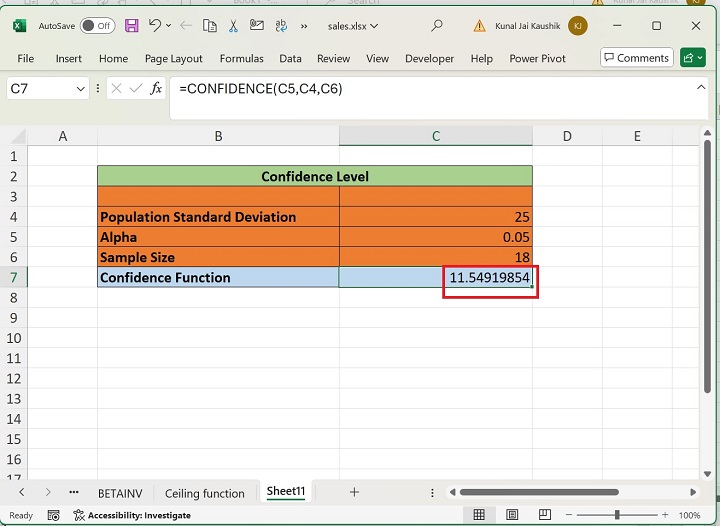 Excel CONFIDENCE 函数 2