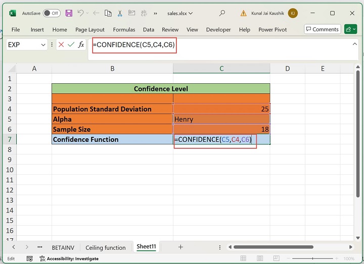 Excel CONFIDENCE 函数 3