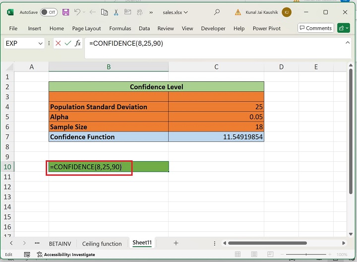 Excel CONFIDENCE 函数 5