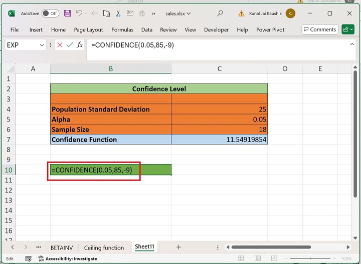 Excel CONFIDENCE 函数 9