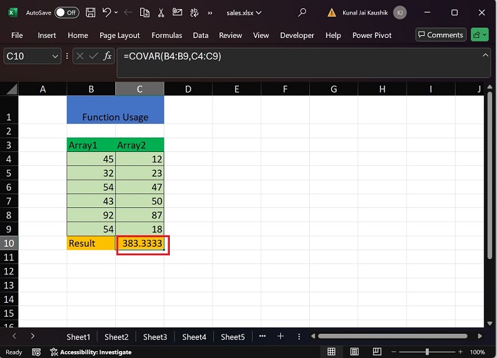 Excel COVAR 函数 2