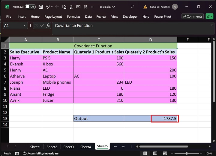 Excel COVAR 函数 5