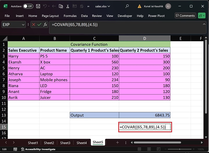 Excel COVAR 函数 6