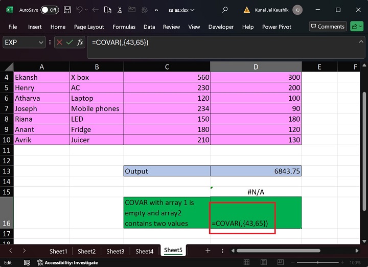 Excel COVAR 函数 8