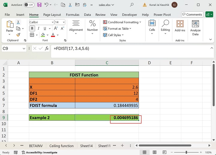 Excel FDIST 函数 4