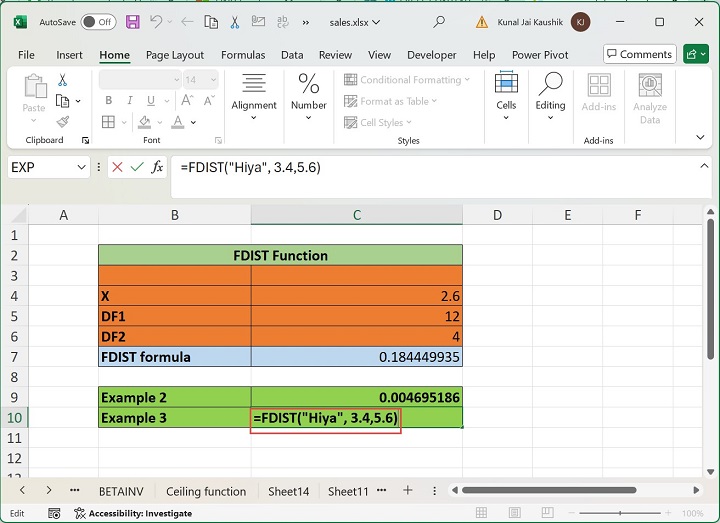 Excel FDIST Function 5