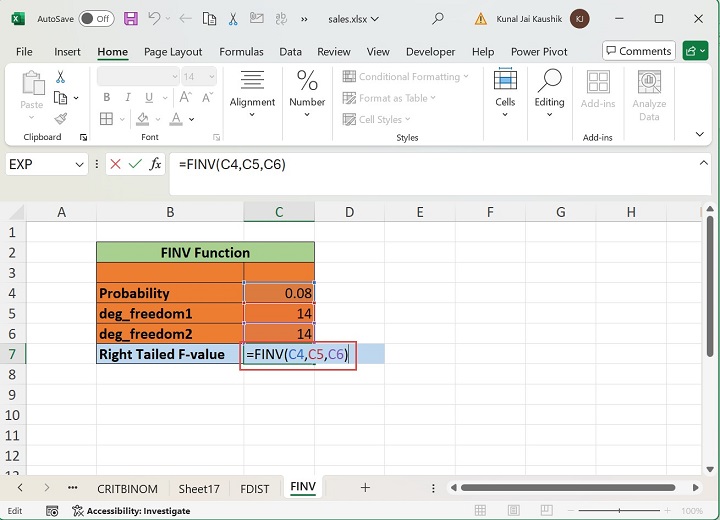 Excel FINV 函数 1