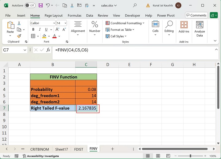 Excel FINV 函数 2