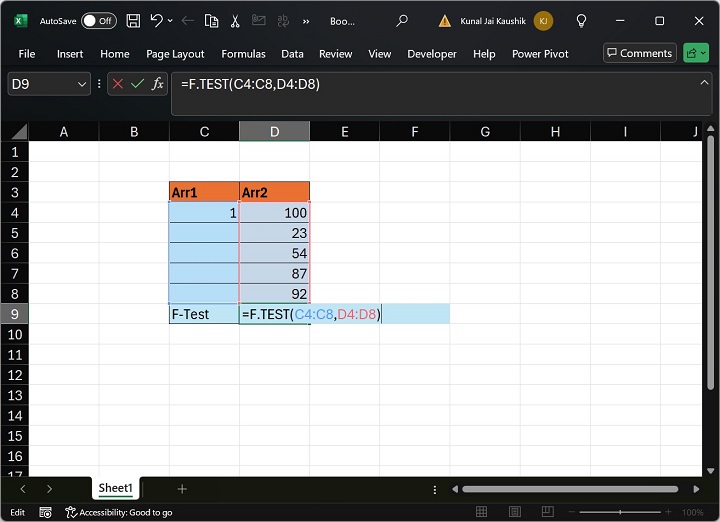 Excel FTEST 函数 3