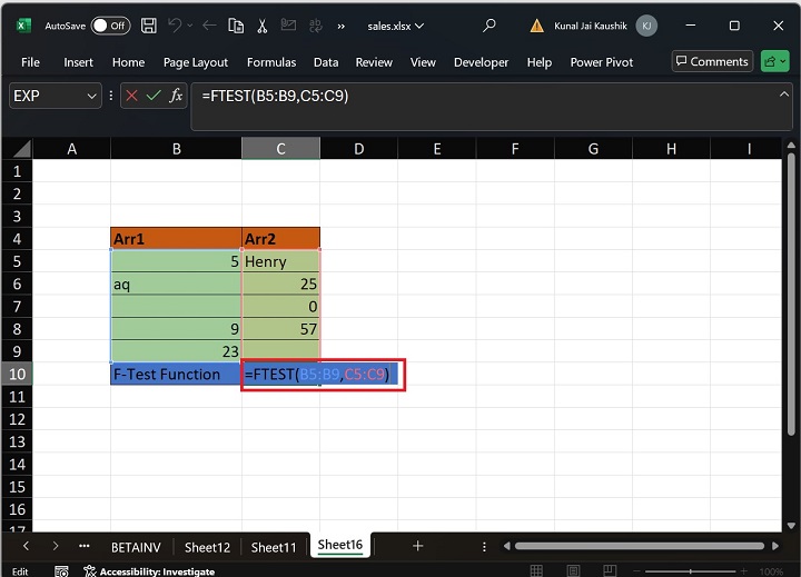 Excel FTEST 函数 5