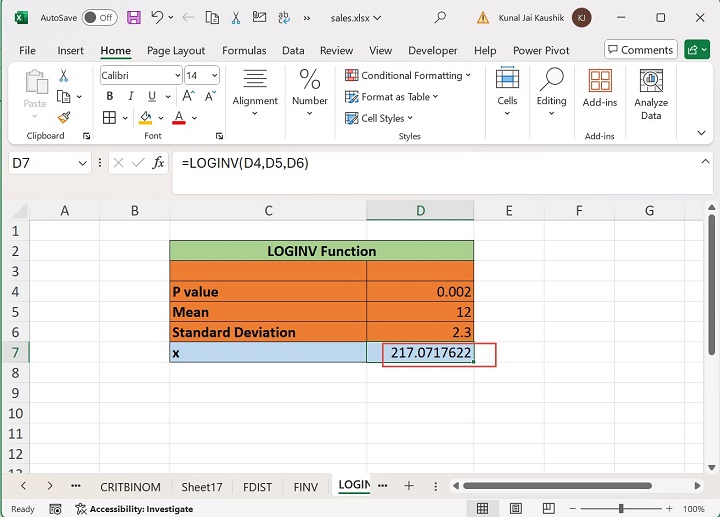 Excel Loginv 函数 2