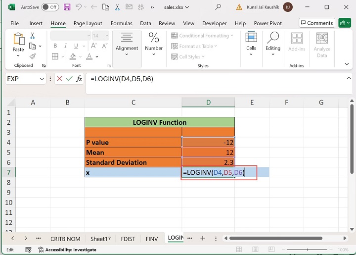 Excel Loginv Function 5