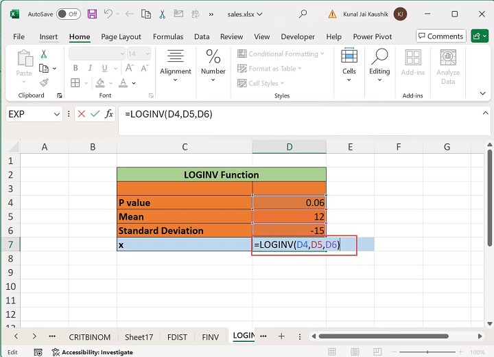 Excel Loginv Function 9